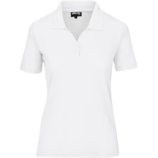 Ladies Basic Pique Golf Shirt White Front